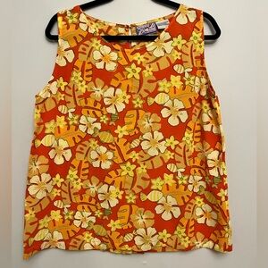 Vintage April Cornell Tropical Floral Sleeveless Top, Size Large